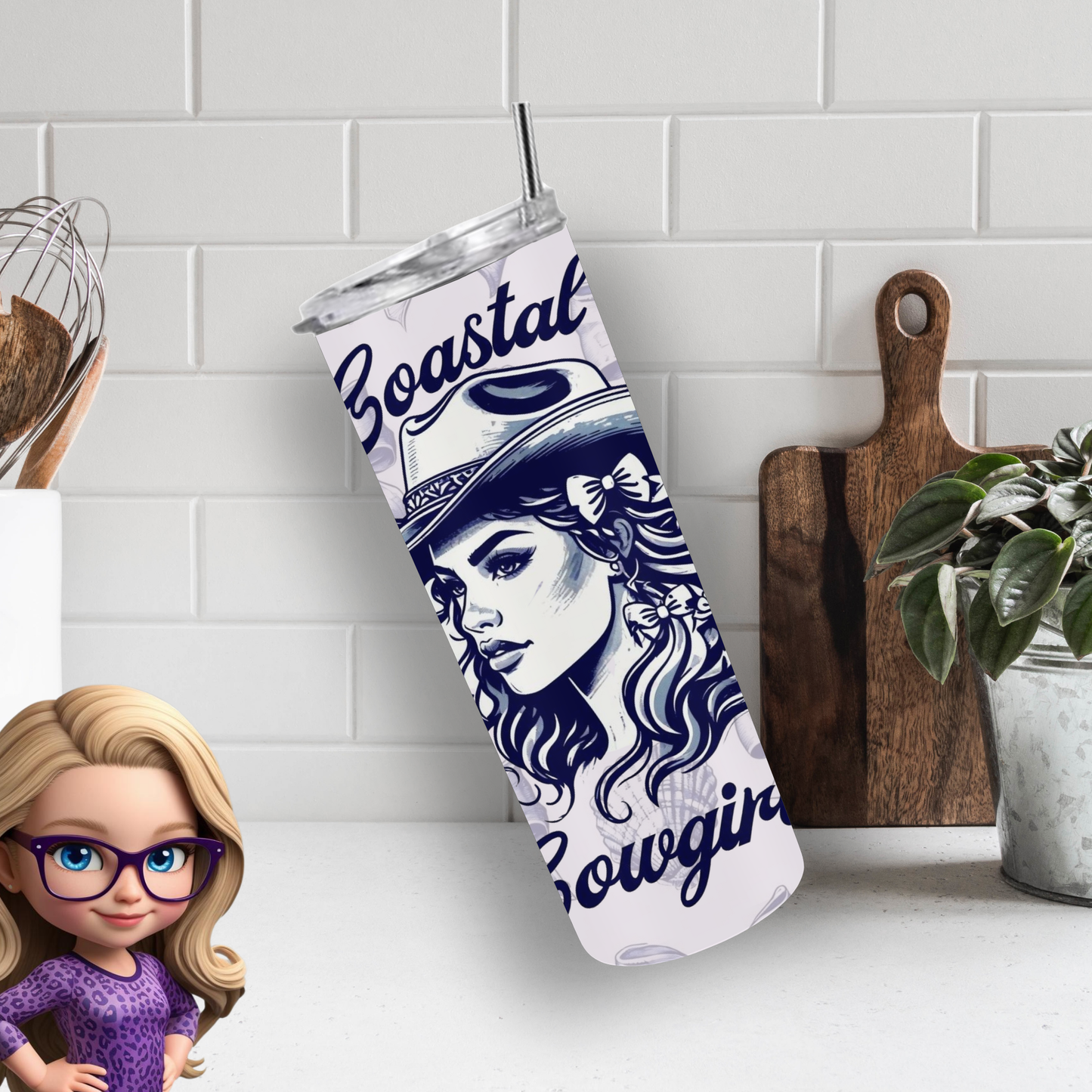 Coastal Cowgirl Tumbler Wrap PNG | Western Beach Design for 20oz Skinny Tumblers | Digital Download