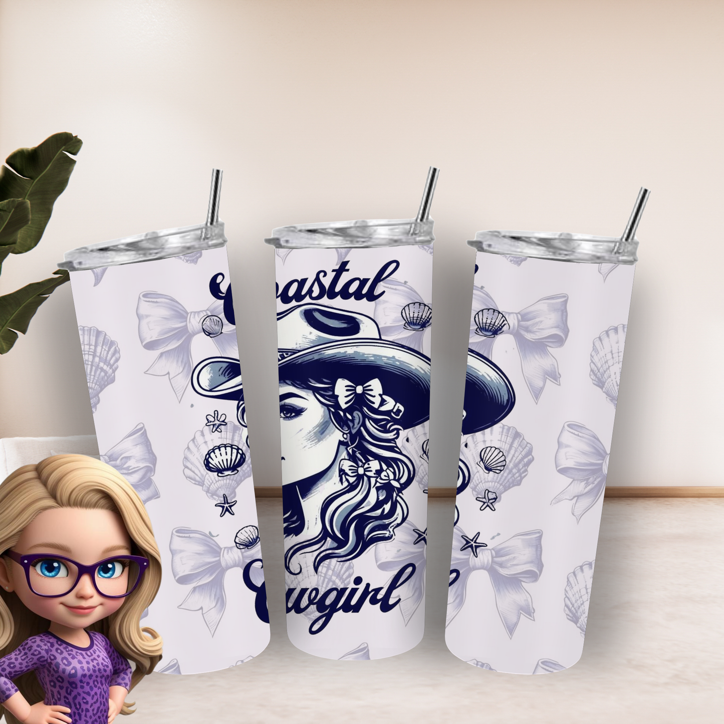 Coastal Cowgirl Tumbler Wrap PNG | Western Beach Design for 20oz Skinny Tumblers | Digital Download