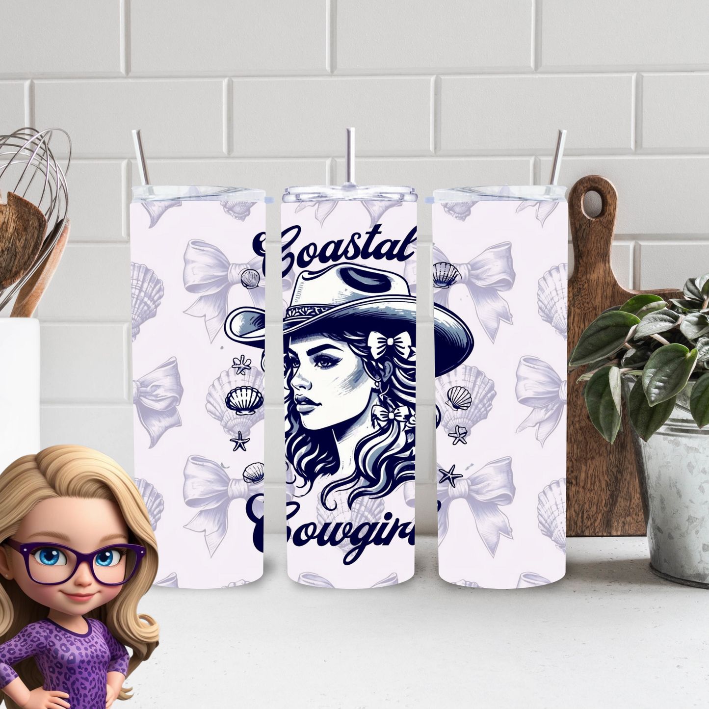 Coastal Cowgirl Tumbler Wrap PNG | Western Beach Design for 20oz Skinny Tumblers | Digital Download