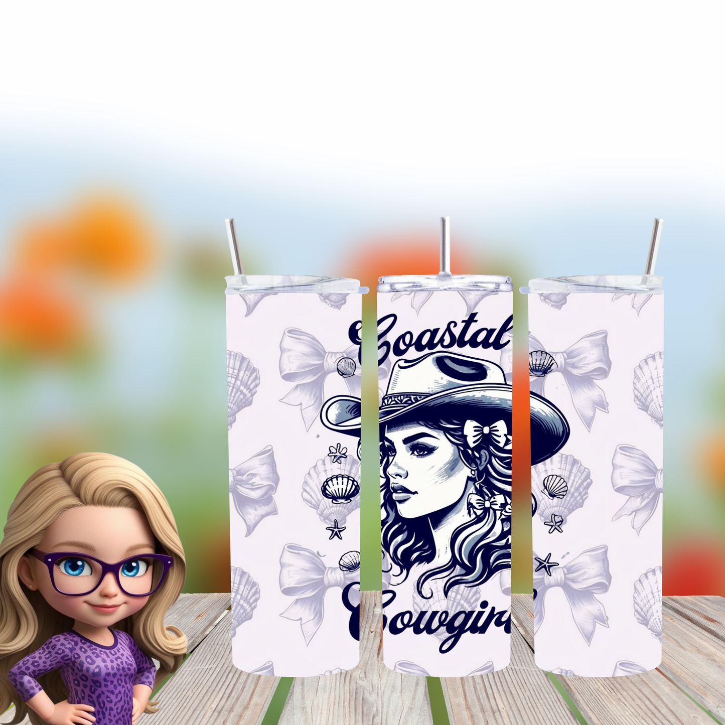 Coastal Cowgirl Tumbler Wrap PNG | Western Beach Design for 20oz Skinny Tumblers | Digital Download
