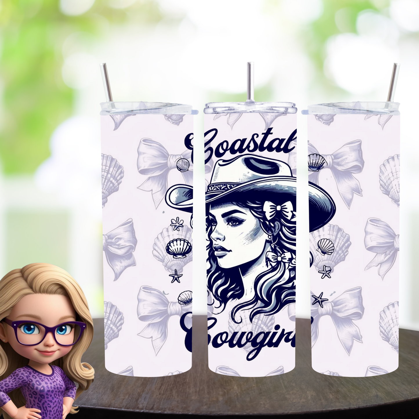 Coastal Cowgirl Tumbler Wrap PNG | Western Beach Design for 20oz Skinny Tumblers | Digital Download