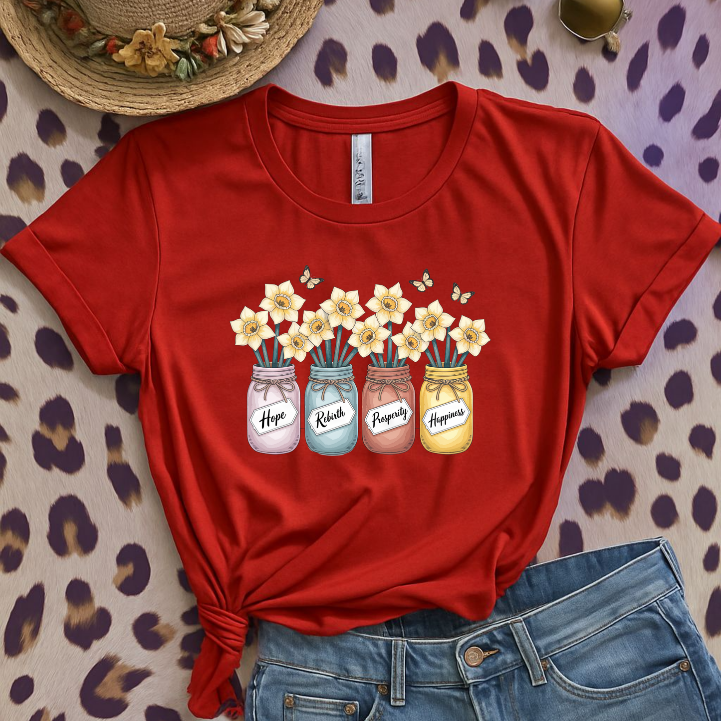 Daffodil Birth Flower Jar Shirt | March Hope Rebirth Prosperity Happiness | Butterfly Floral Tee