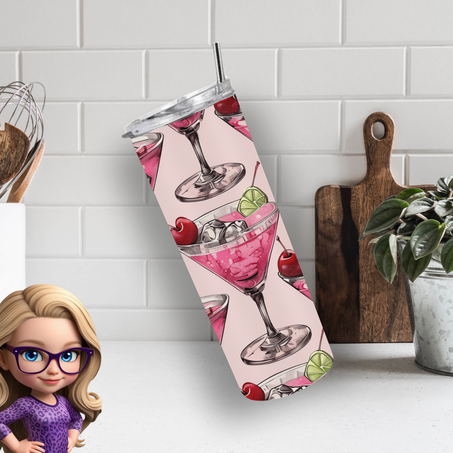 Cheers to Style: Pink Martini Pattern 20 oz Tumbler - Sip in Sweet Sophistication
