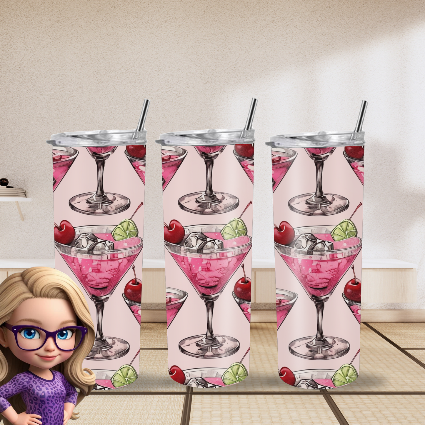 Cheers to Style: Pink Martini Pattern 20 oz Tumbler - Sip in Sweet Sophistication