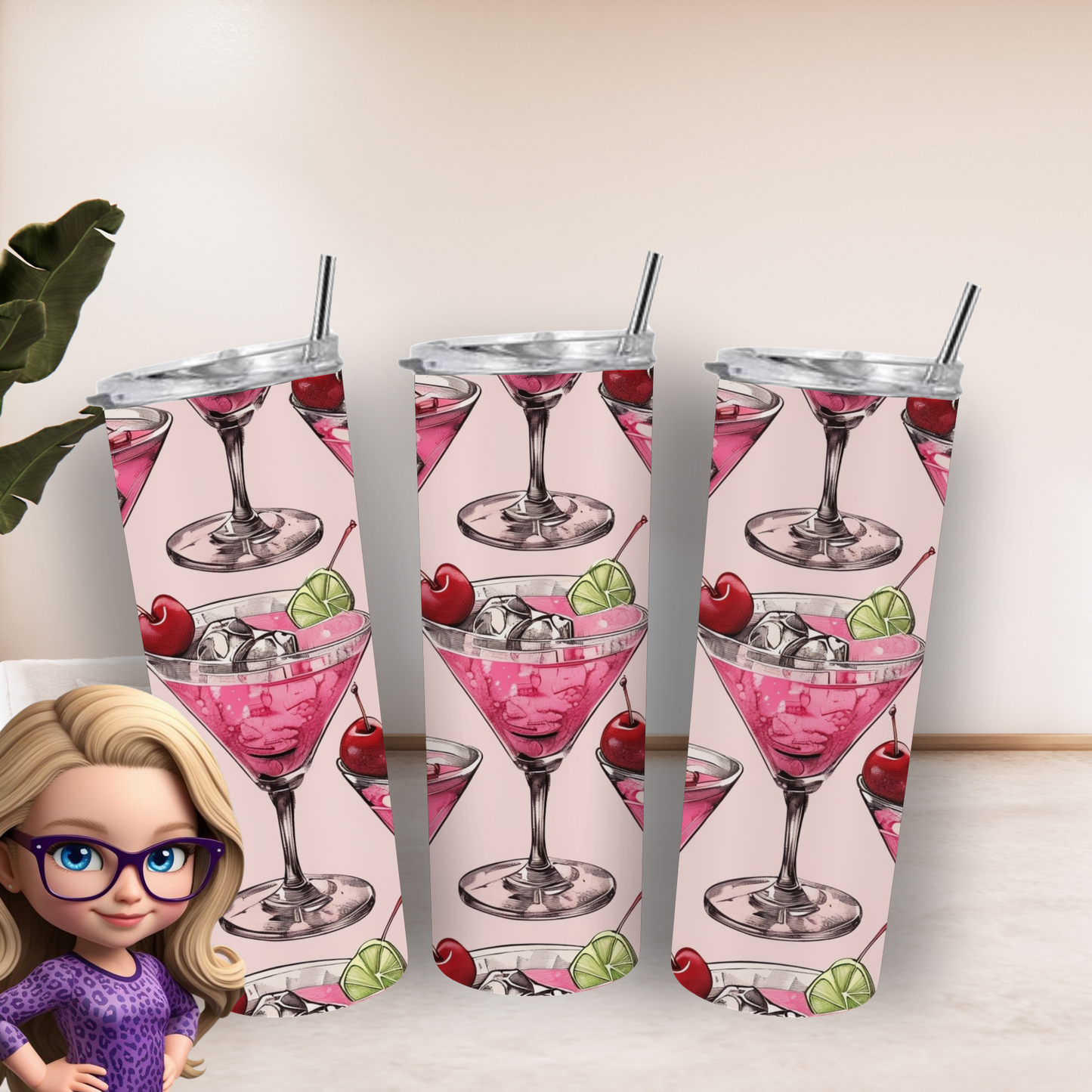 Cheers to Style: Pink Martini Pattern 20 oz Tumbler - Sip in Sweet Sophistication