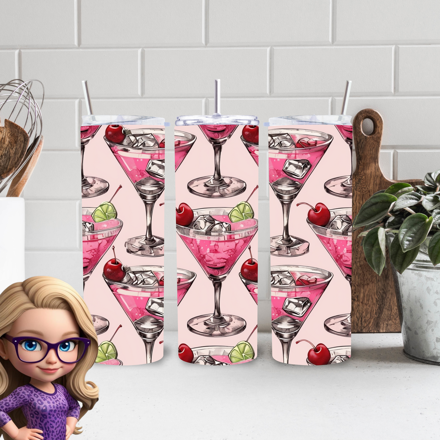 Cheers to Style: Pink Martini Pattern 20 oz Tumbler - Sip in Sweet Sophistication