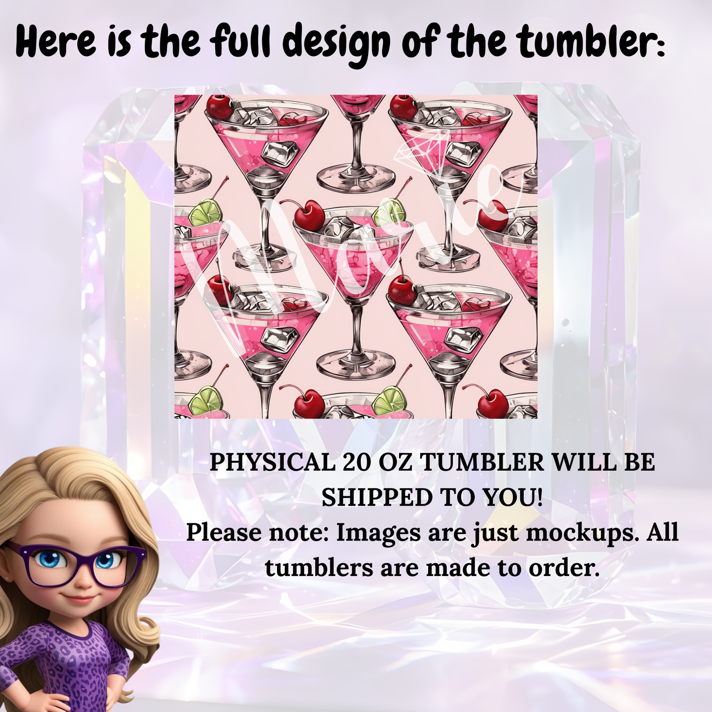 Cheers to Style: Pink Martini Pattern 20 oz Tumbler - Sip in Sweet Sophistication