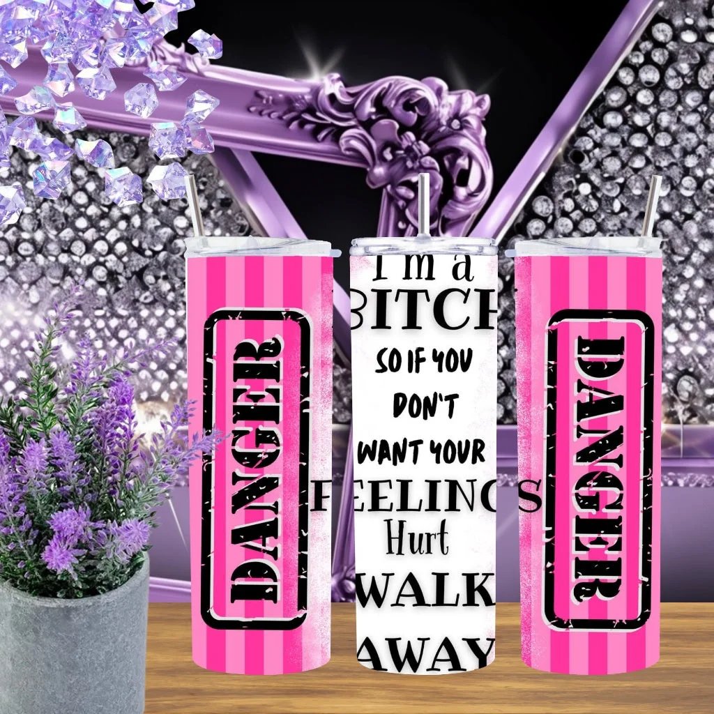 Sassy Pink Danger 20oz Tumbler Stainless Steel Cup Handmade Pink Striped Aesthetic Gift for Her Funny Sarcastic by Marie Gems