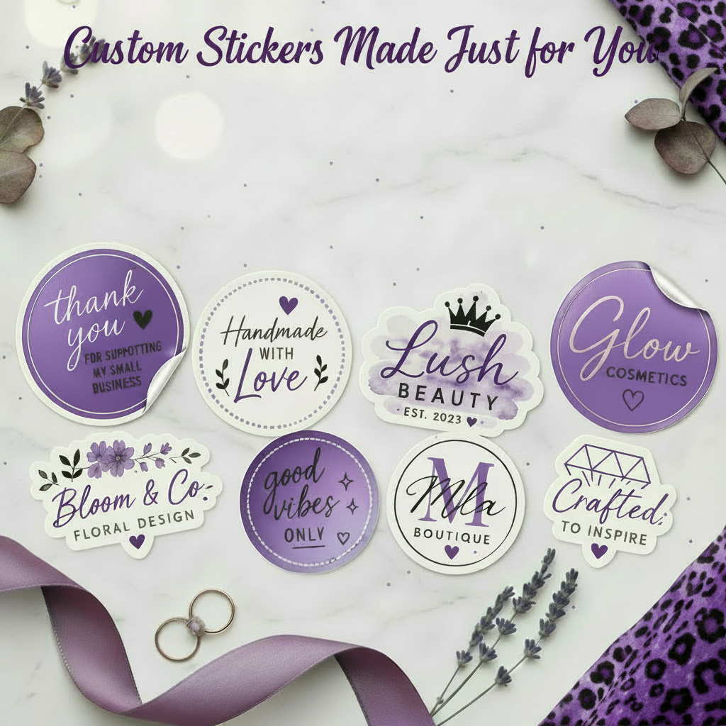 Custom logo stickers for small business branding, packaging, product labels, and promotional materials