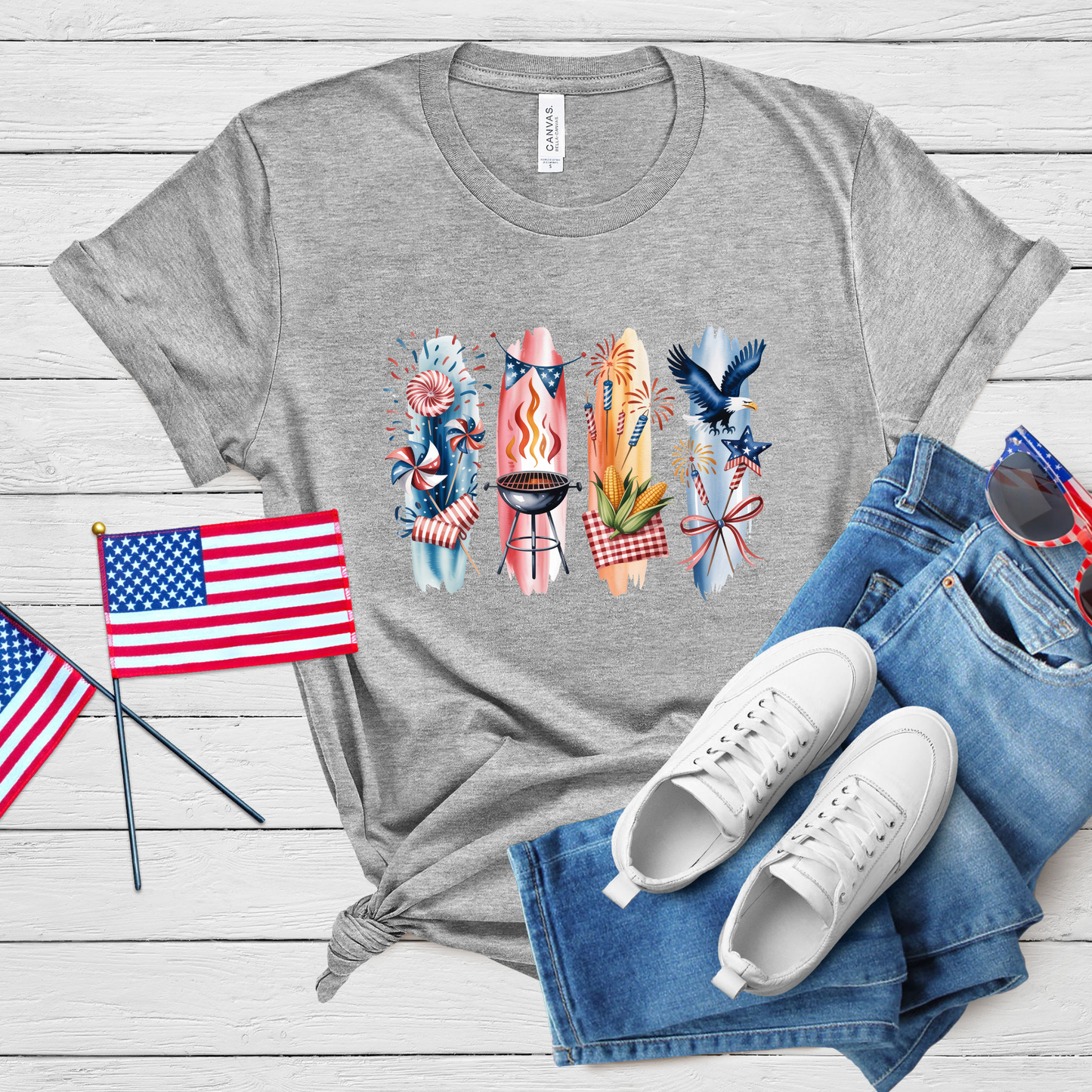 Happy 4th of July Celebration Tee - Patriotic Fireworks & Star Spangled Design