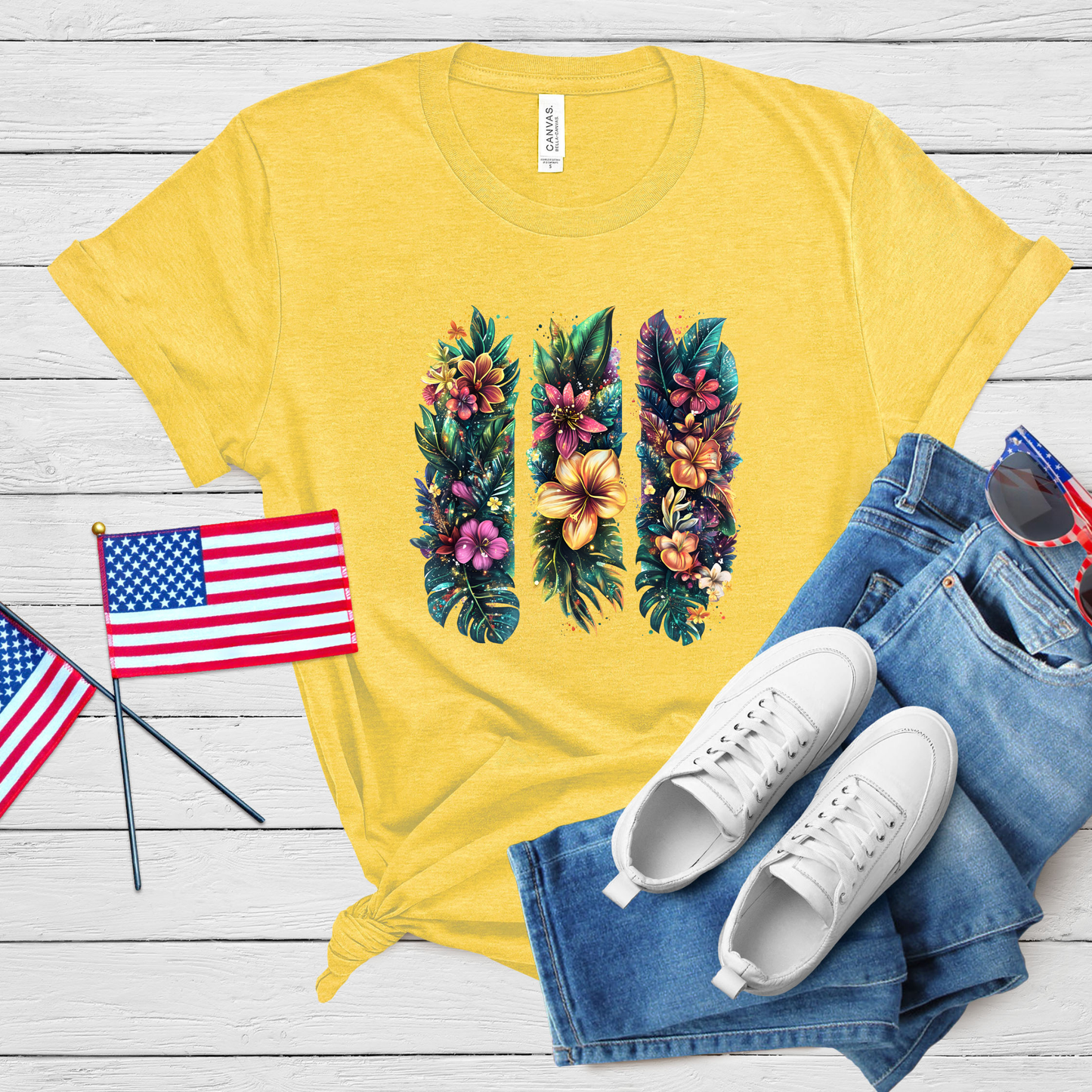 Summer Tropical Brush Stroke T-Shirt - Choose Your Design & Color (Black/Heather Yellow)