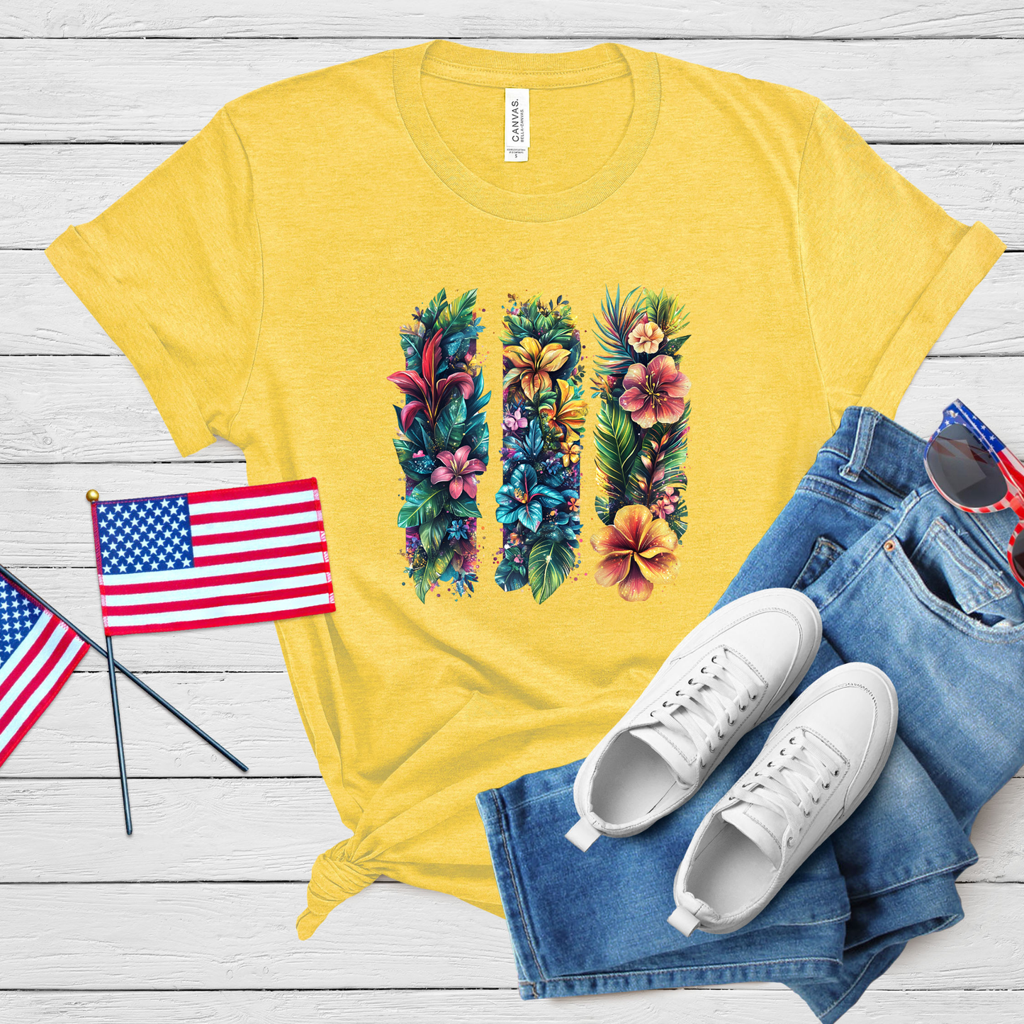 Summer Tropical Brush Stroke T-Shirt - Choose Your Design & Color (Black/Heather Yellow)