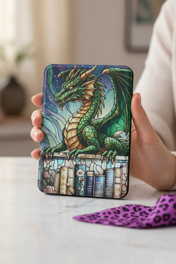 Dragon Kindle Handmade 7-Inch Kindle Paperwhite Case showing dragon kindle paperwhite case artwork with fantasy book lover gift, kindle paperwhite case, fantasy kindle case