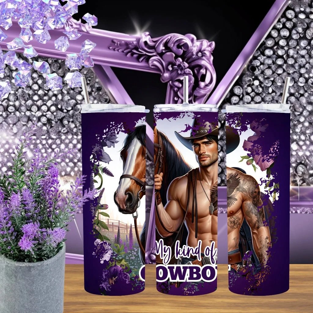 Handmade My Kind Of Cowboy 20oz Stainless Steel Tumbler Purple Aesthetic Western Romance Gift For Her by Marie Gems