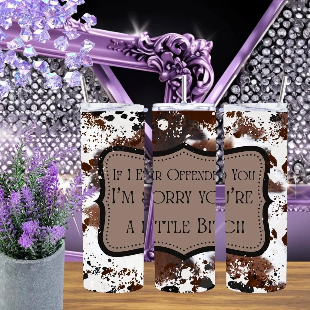 Sassy Cowhide 20Oz Tumbler Rude Sarcastic Western Stainless Steel Cup Handmade Brown Cow Print Drinkware Gift for Her by Marie Gems