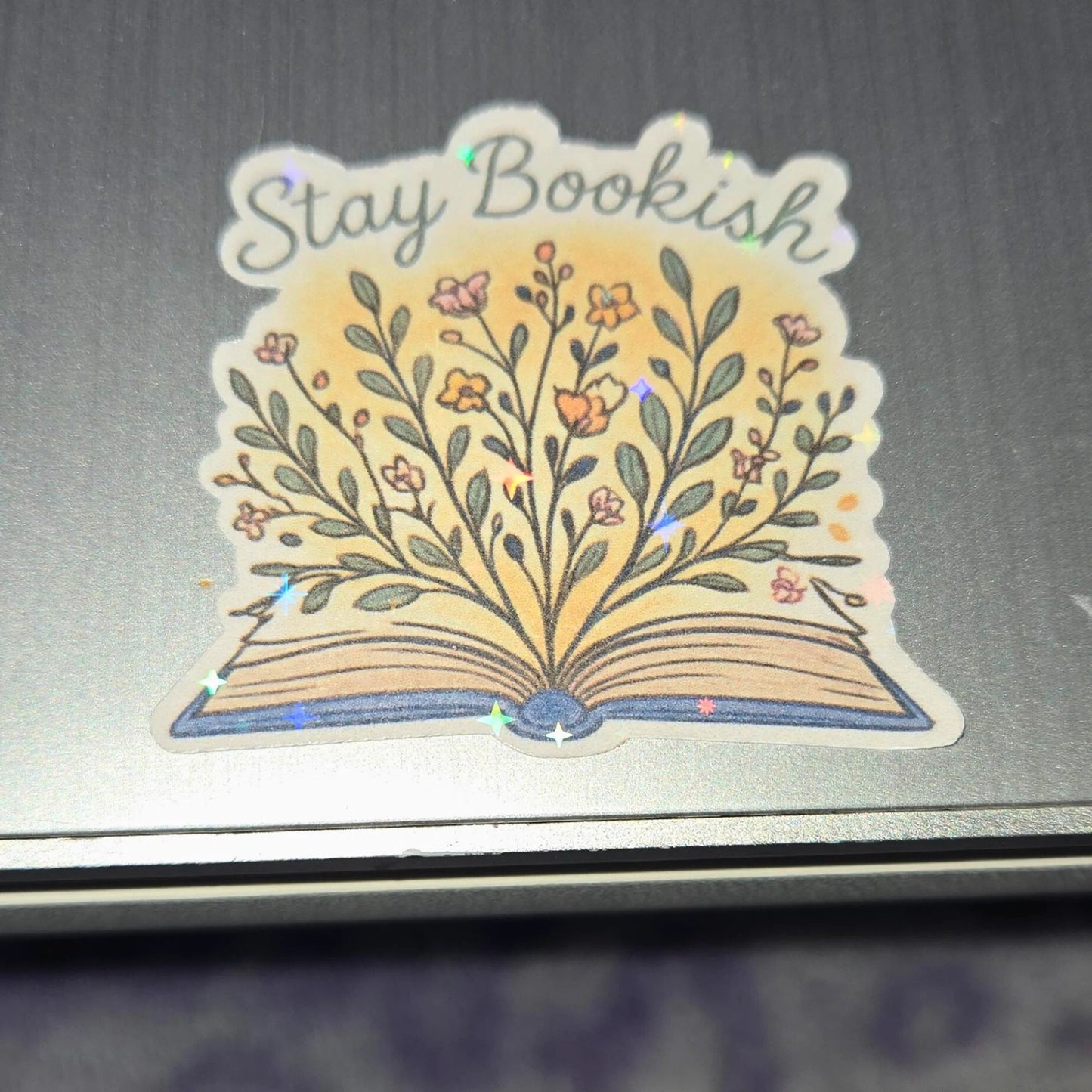 Stay Bookish Sticker: Waterproof Vinyl Floral Decal for Bookworms