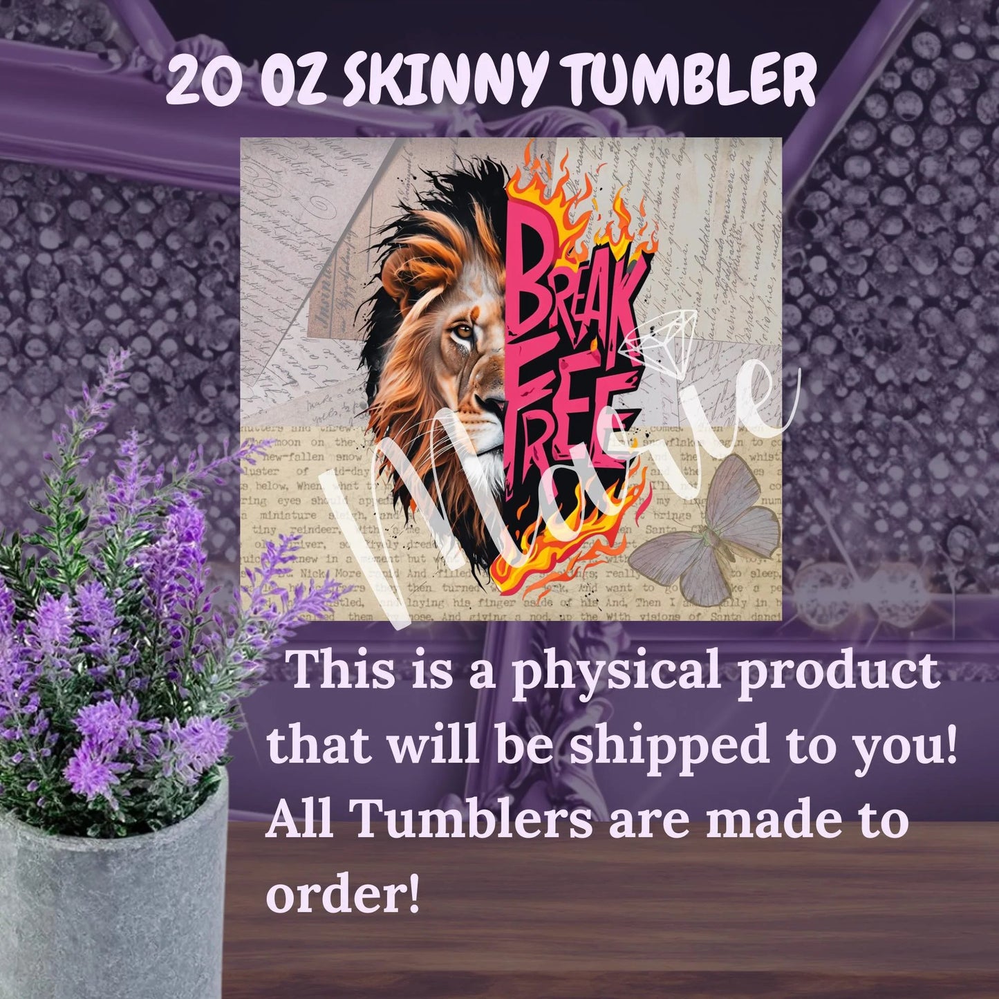 Fierce Lion Brave Flames Tumbler 20 oz - Unique Inspirational Wildlife Cup for Daily Use