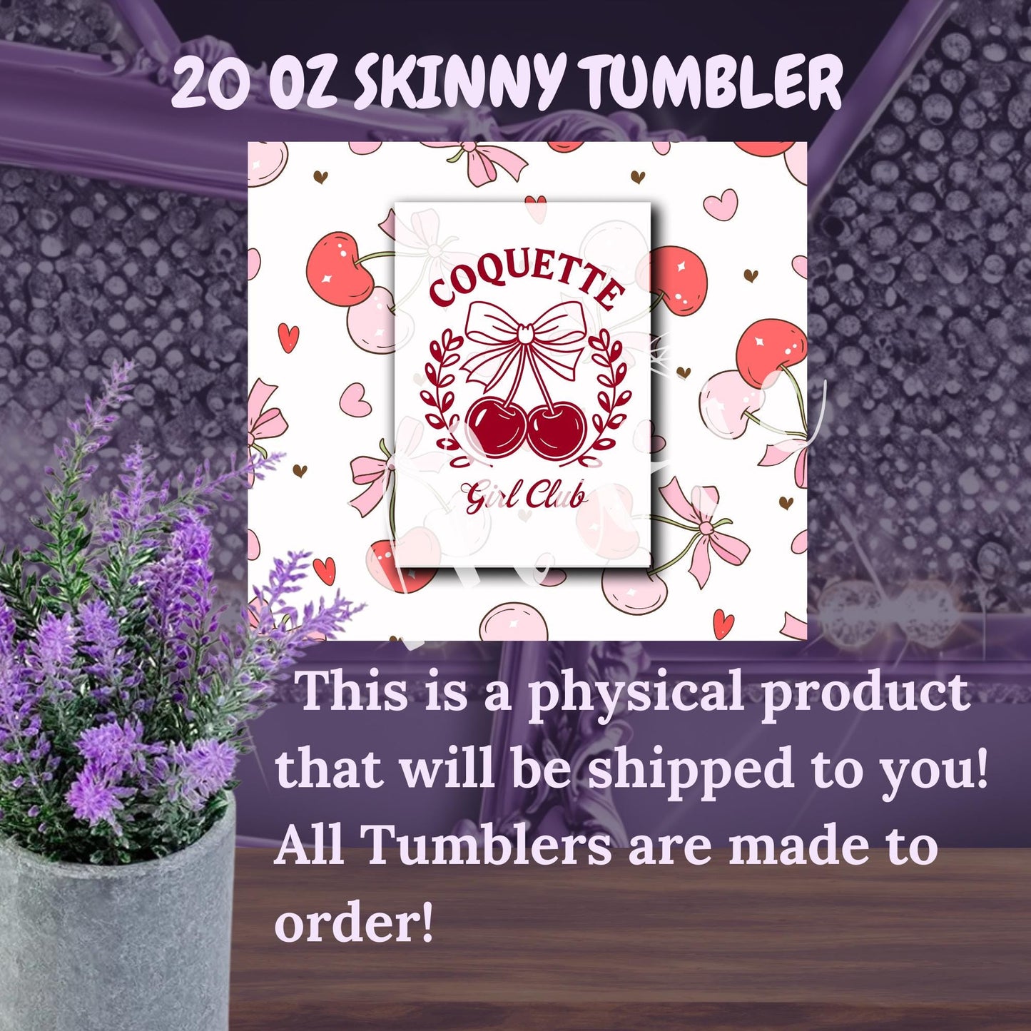 Coquette Girl Club 20oz Tumbler - Cherry & Bow Design - Insulated Stainless Steel