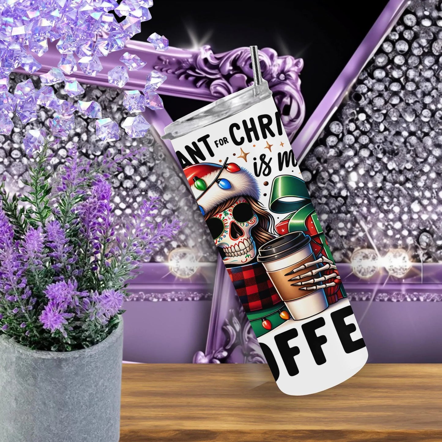 Christmas Coffee Tumbler 20oz – Goth Santa Skull Girl – Funny Holiday Gift for Coffee Lovers – Spooky Christmas Cup