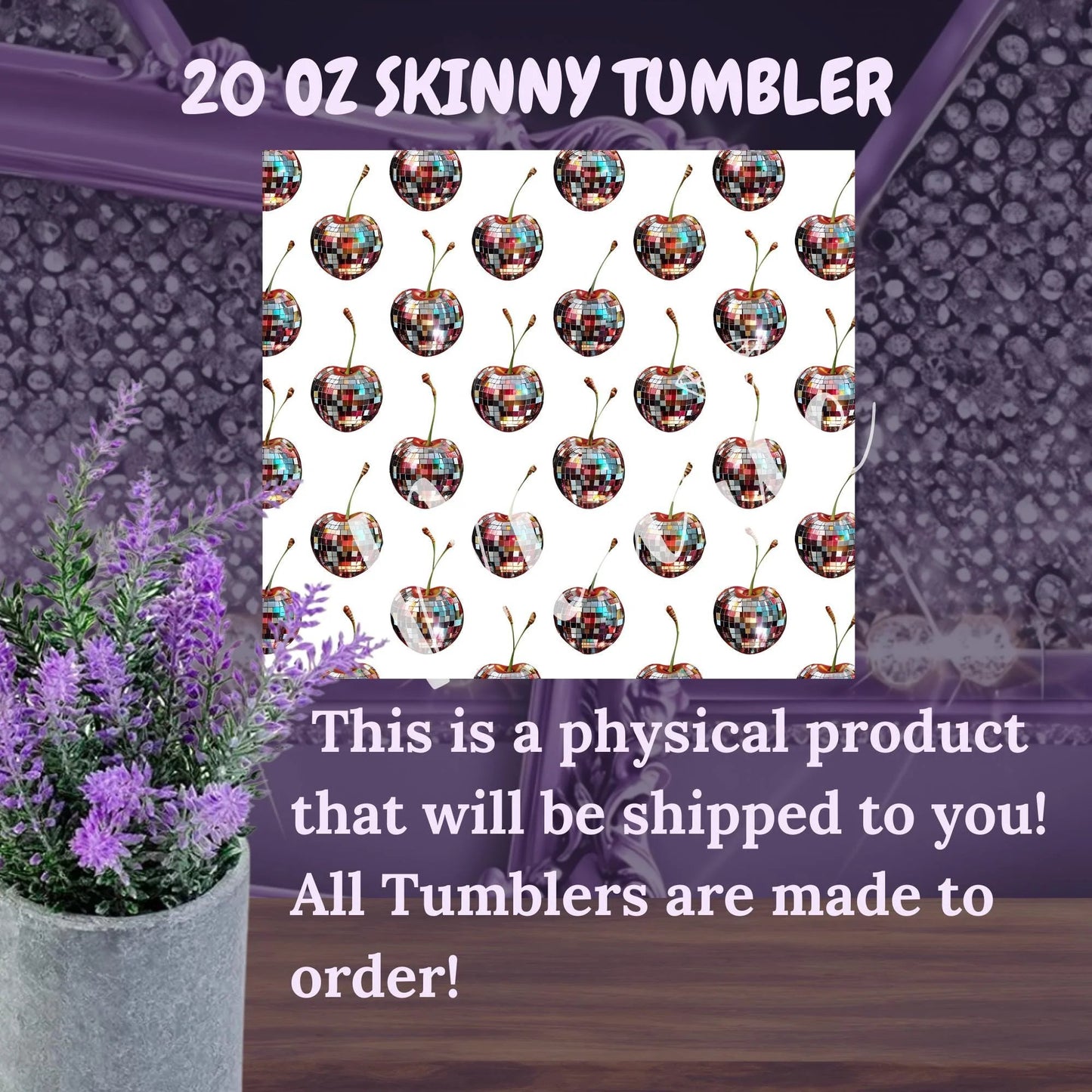 Retro Disco Cherry 20oz Tumbler - Funky Glitter Cherry Cup - Wichita Made