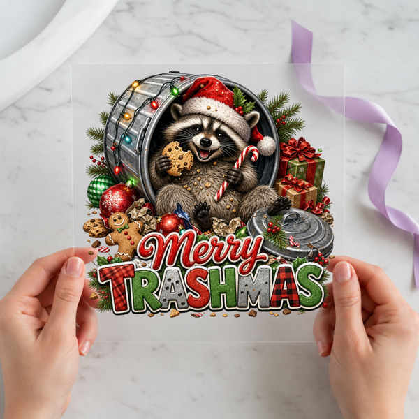 Merry Trashmas raccoon trash panda Christmas DTF transfer design