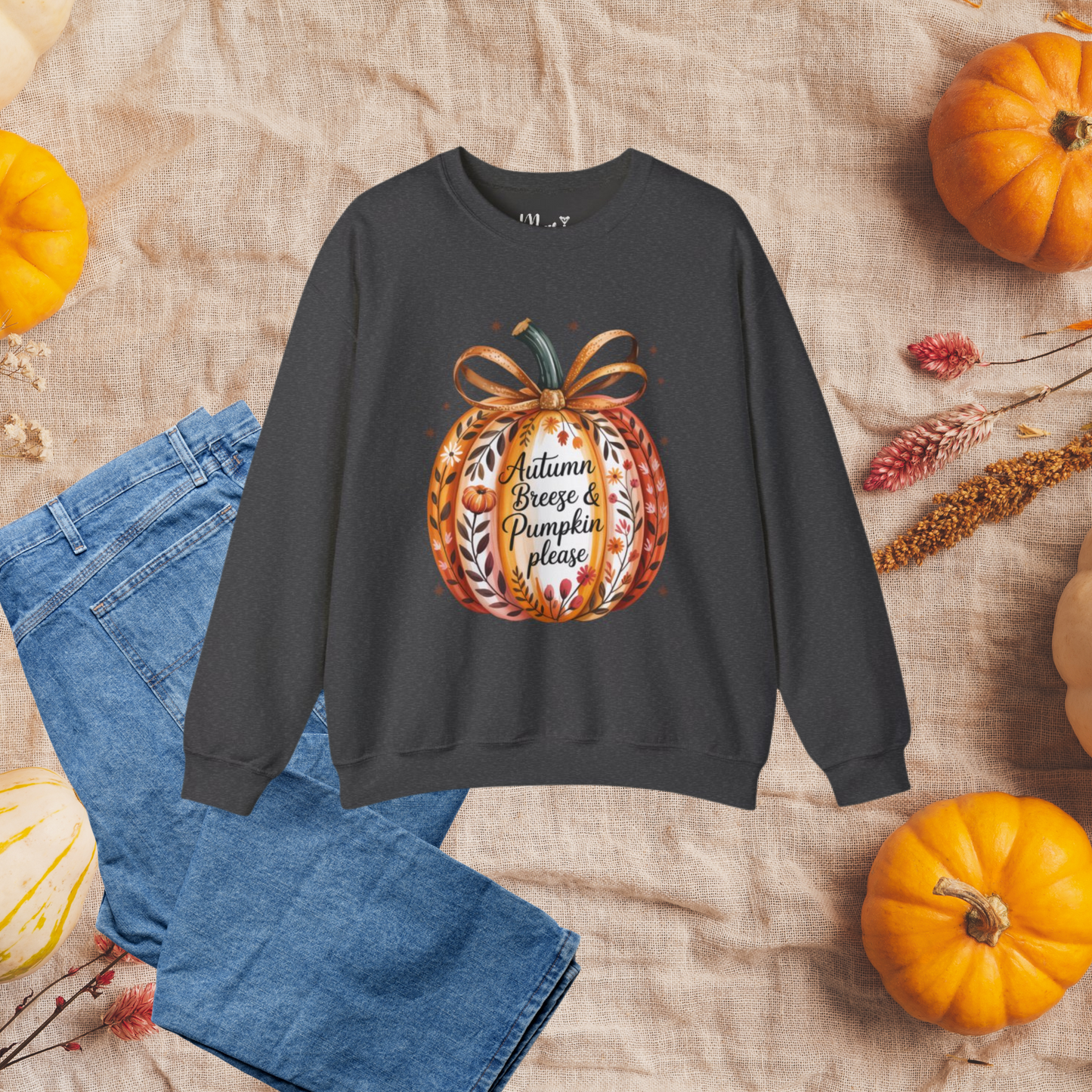 Autumn Breeze & Pumpkin Please Sweatshirt, Vintage Style Fall Sweater, Pumpkin Season Jumper, Pumpkin Spice Sweatshirt, Fall Harvest Festival Jumper