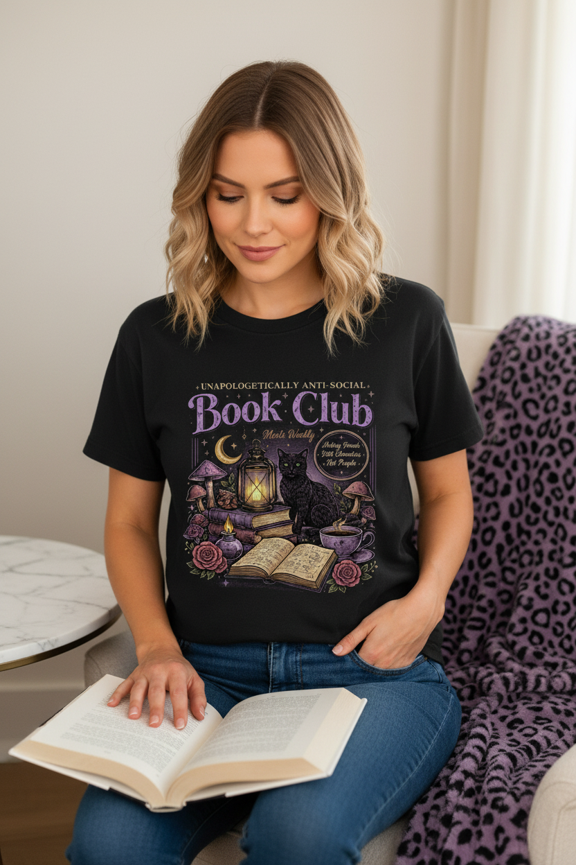 Unapologetically Anti Social Book Club Unisex Graphic T-Shirt showing unapologetically anti social book club shirt artwork with anti social book club tee, unapologetically anti