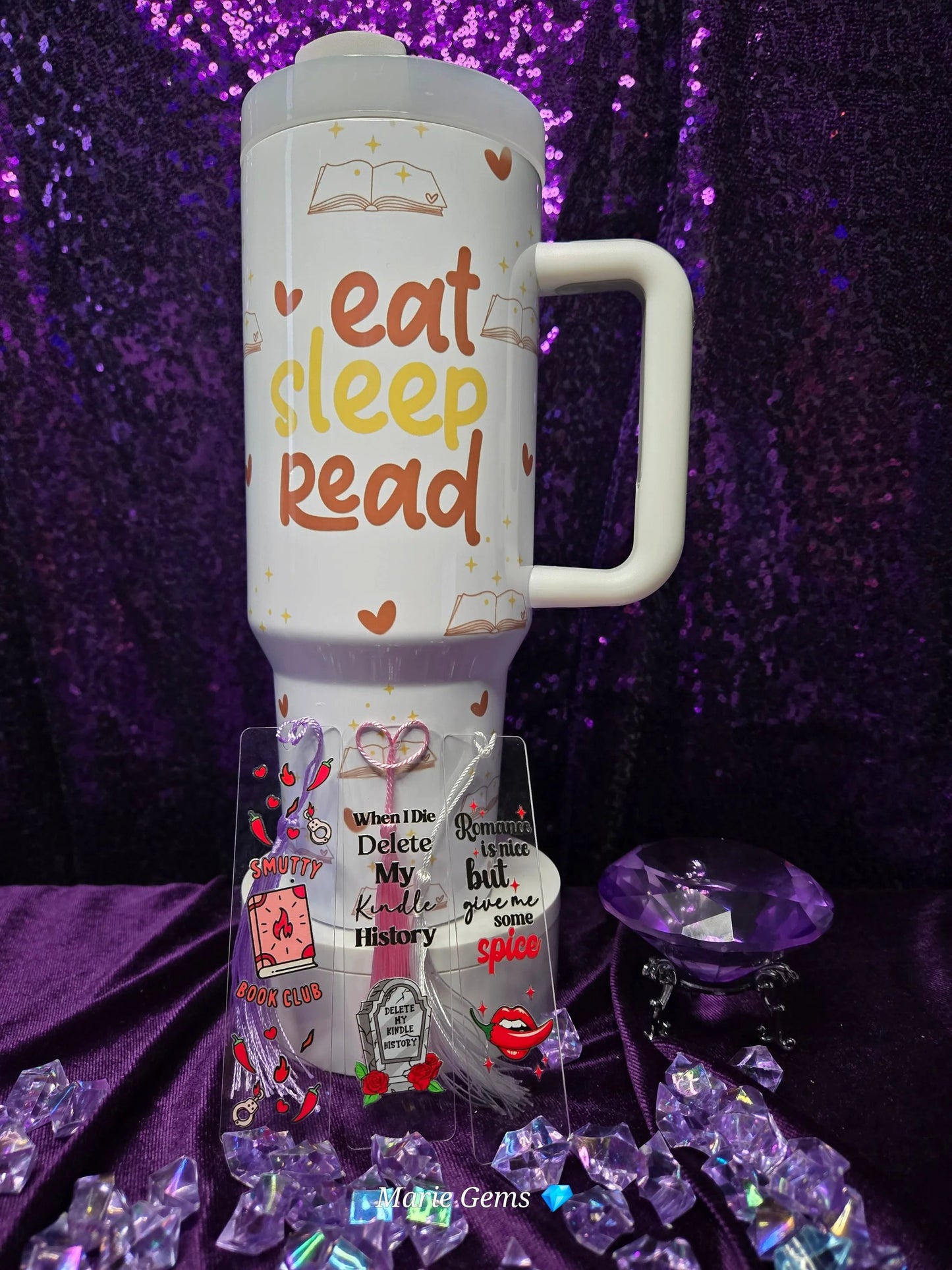 The "Eat Sleep Read" Reader Bundle | Tumbler + Acrylic Bookmarks + Sticker Pack by Marie Gems