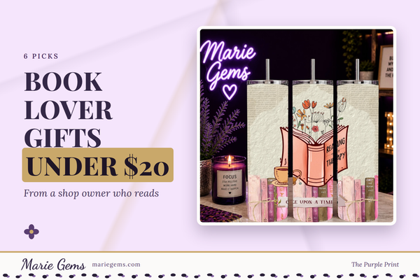 Floral Book Lover 20 oz Stainless Steel Tumbler from Marie Gems, featured image for Book Lover Gifts Under $20