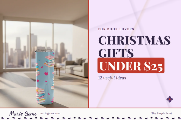 Pastel Book Lover 20 oz Stainless Steel Tumbler from Marie Gems, featured image for Christmas Gifts Under $25