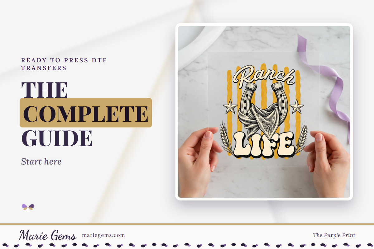 Ranch Life Horseshoe Bandana Ready-to-Press DTF Transfer from Marie Gems, featured image for The Complete Guide