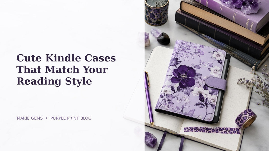 Cute Kindle Cases That Match Your Reading Style featured blog image in Marie Gems purple bullet journal style