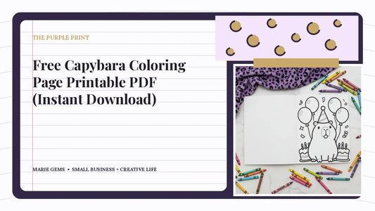 Free Capybara Coloring Page Printable PDF (Instant Download) — Marie Gems purple bullet journal featured image
