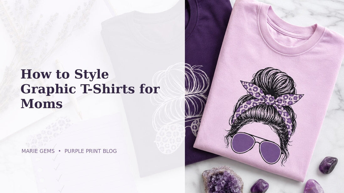 How to Style Graphic T-Shirts for Moms featured blog image in Marie Gems purple bullet journal style