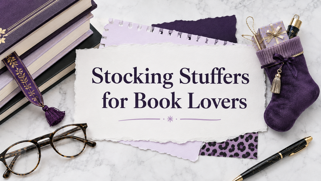 Stocking stuffers for book lovers in Marie Gems purple bullet journal style