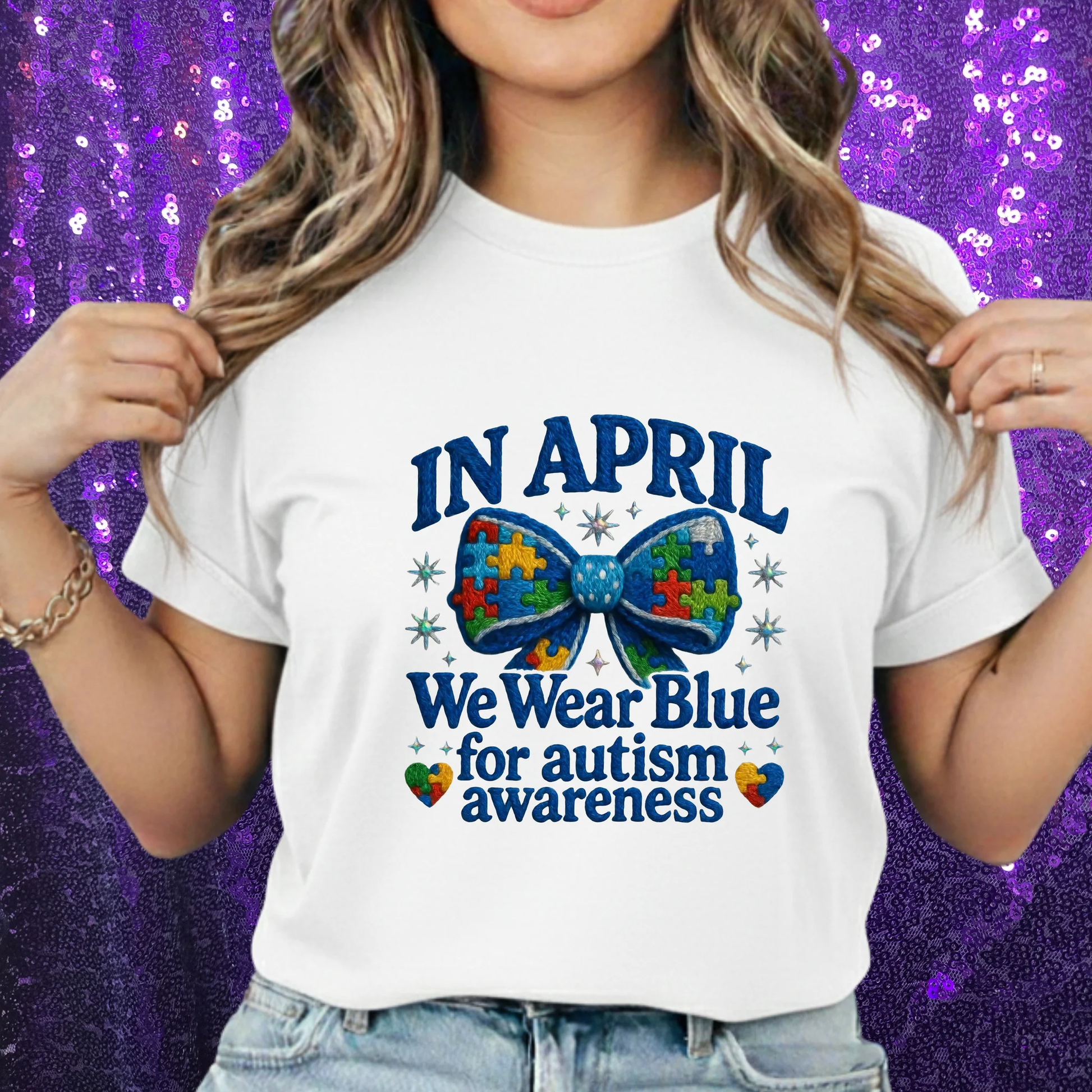 In April We Wear Blue for Autism Awareness Unisex Heavy Cotton Tee – Neurodiversity Month Support Shirt by Printify