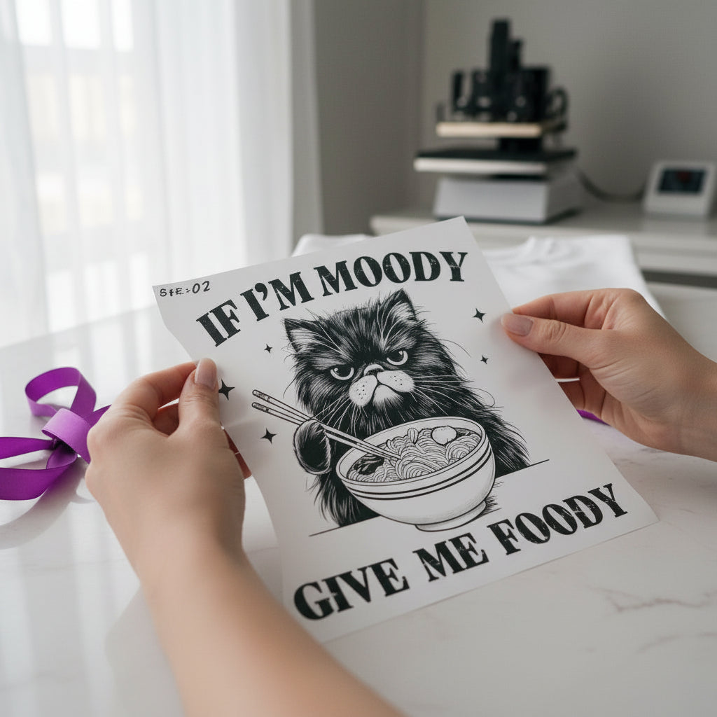 If I'm Moody, Give Me Food 12x12 ready-to-press DTF heat transfer