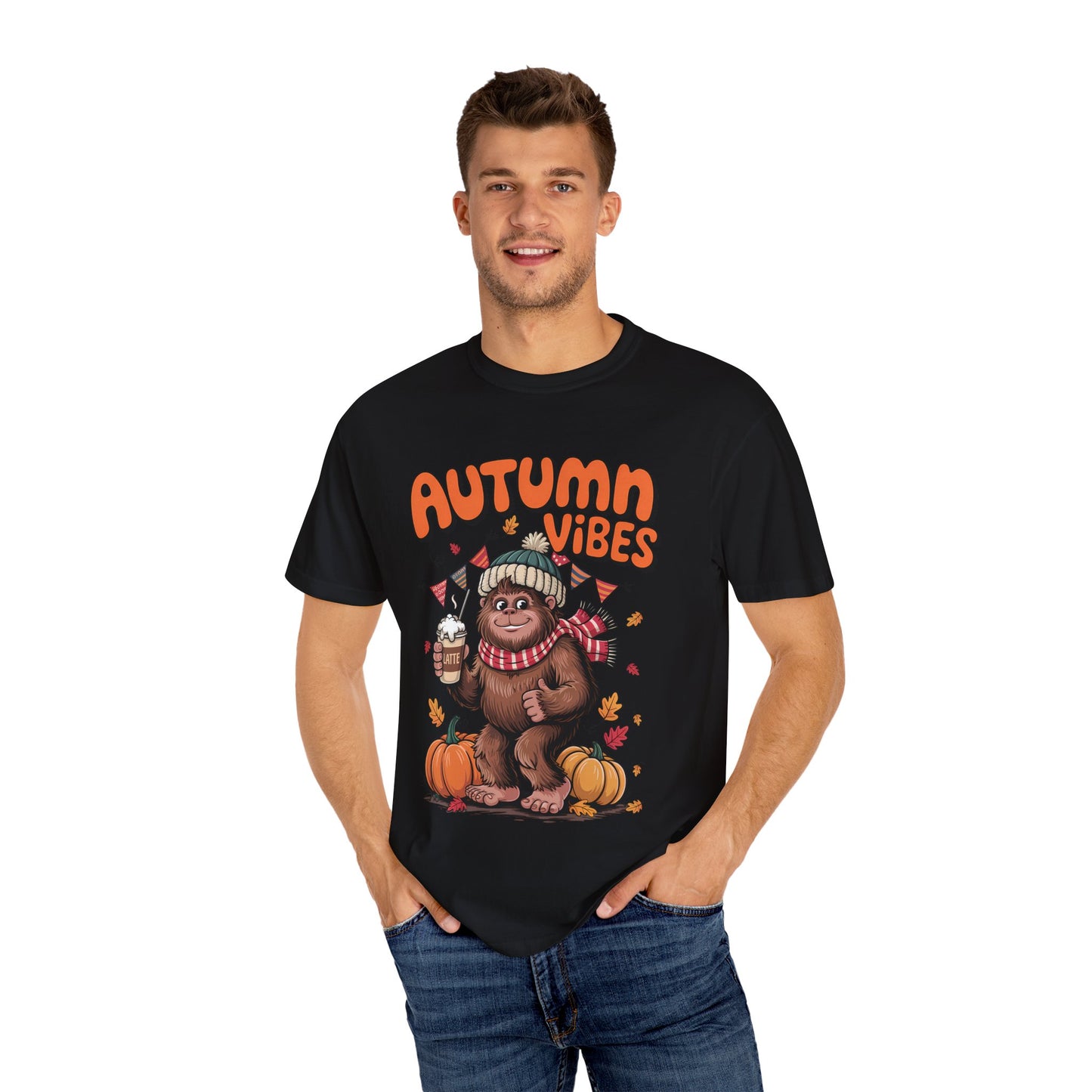 Autumn Vibes Bigfoot T-shirt - Cozy Cryptid and Pumpkin Spice Graphic Tee