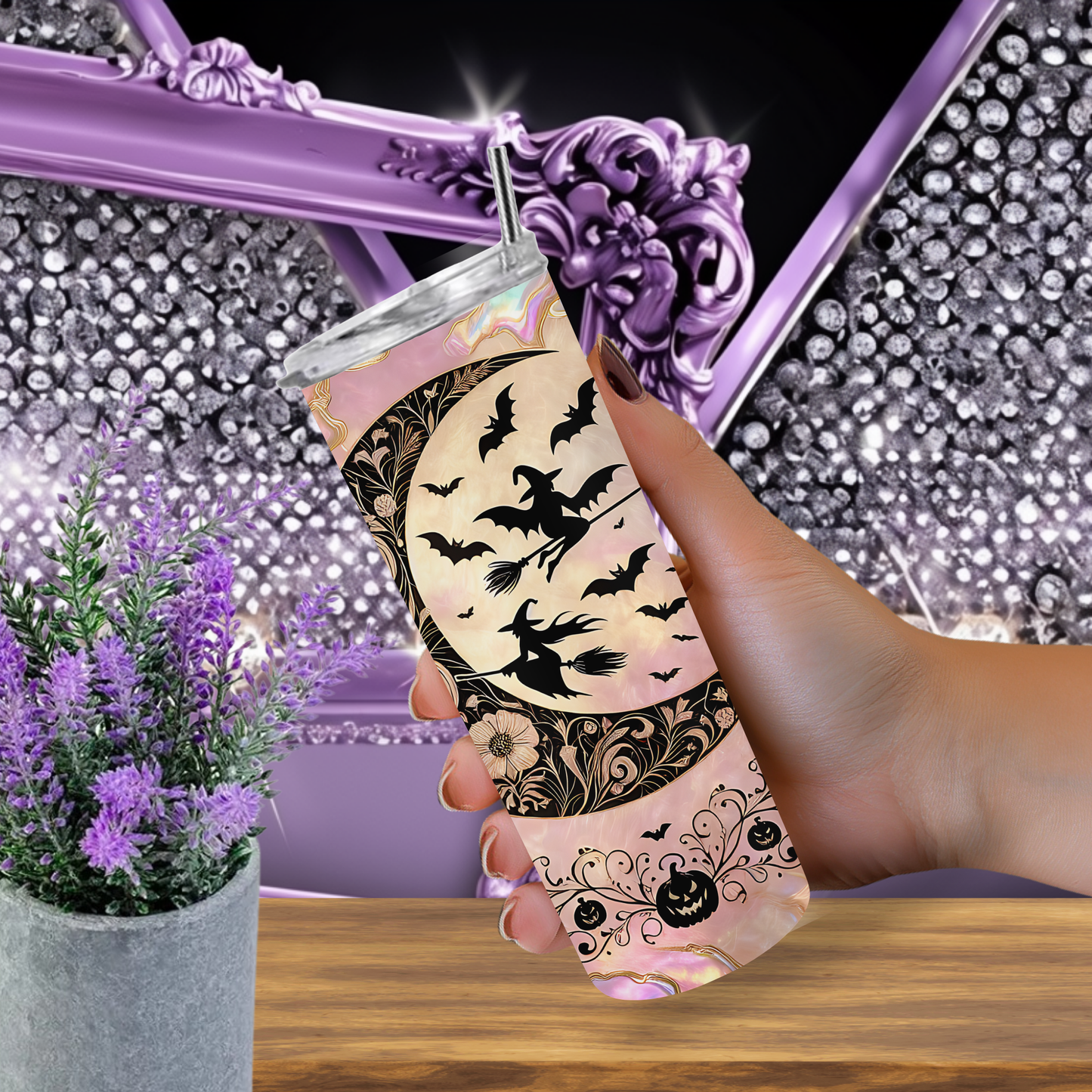 Moonlit Witch Halloween Tumbler – Custom Spooky Drinkware Gift