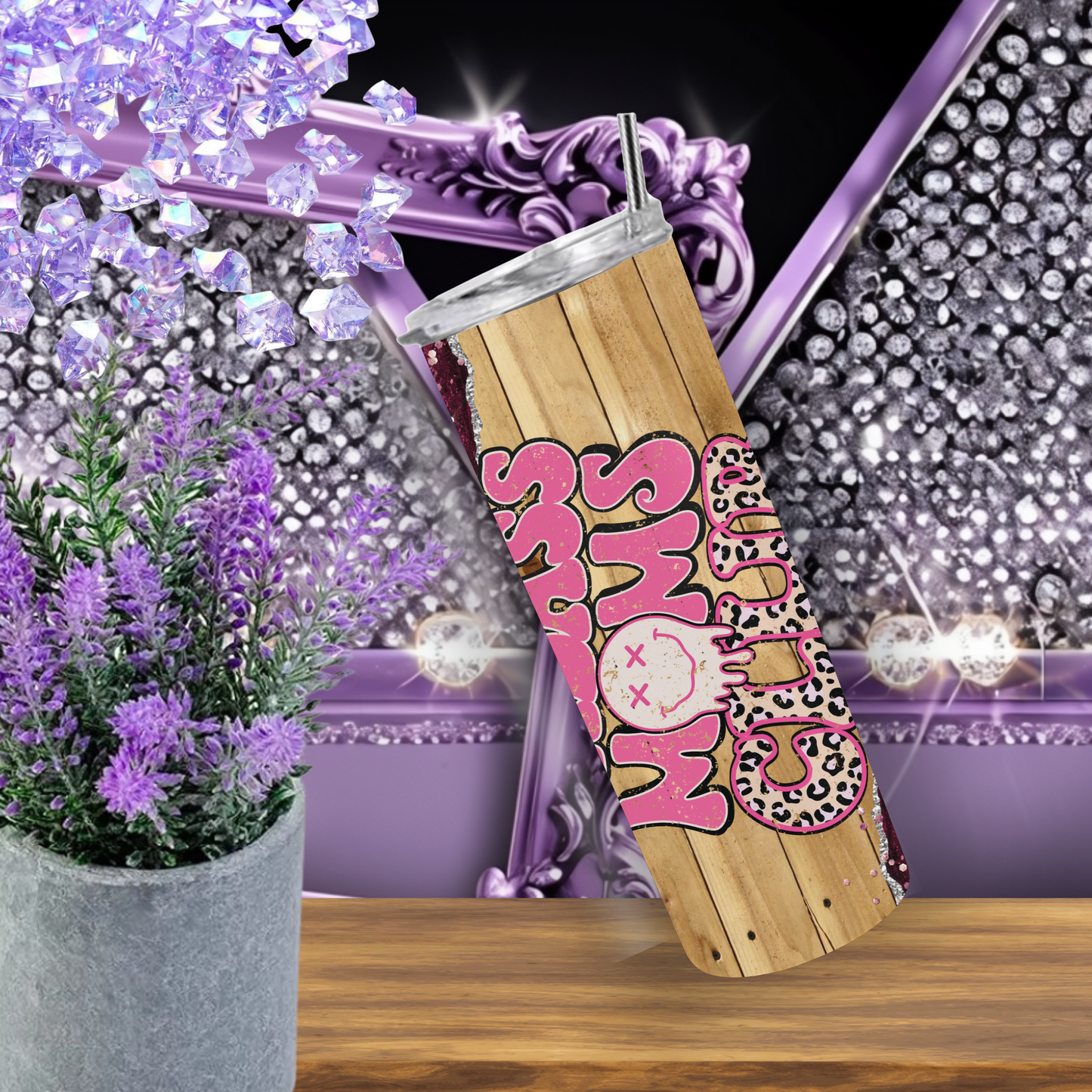 Badass Moms Club Tumbler 20 oz – Pink Glitter Leopard Floral Tumbler, Mom Life Skinny Cup Gift, Sassy Country Mom Coffee Cup