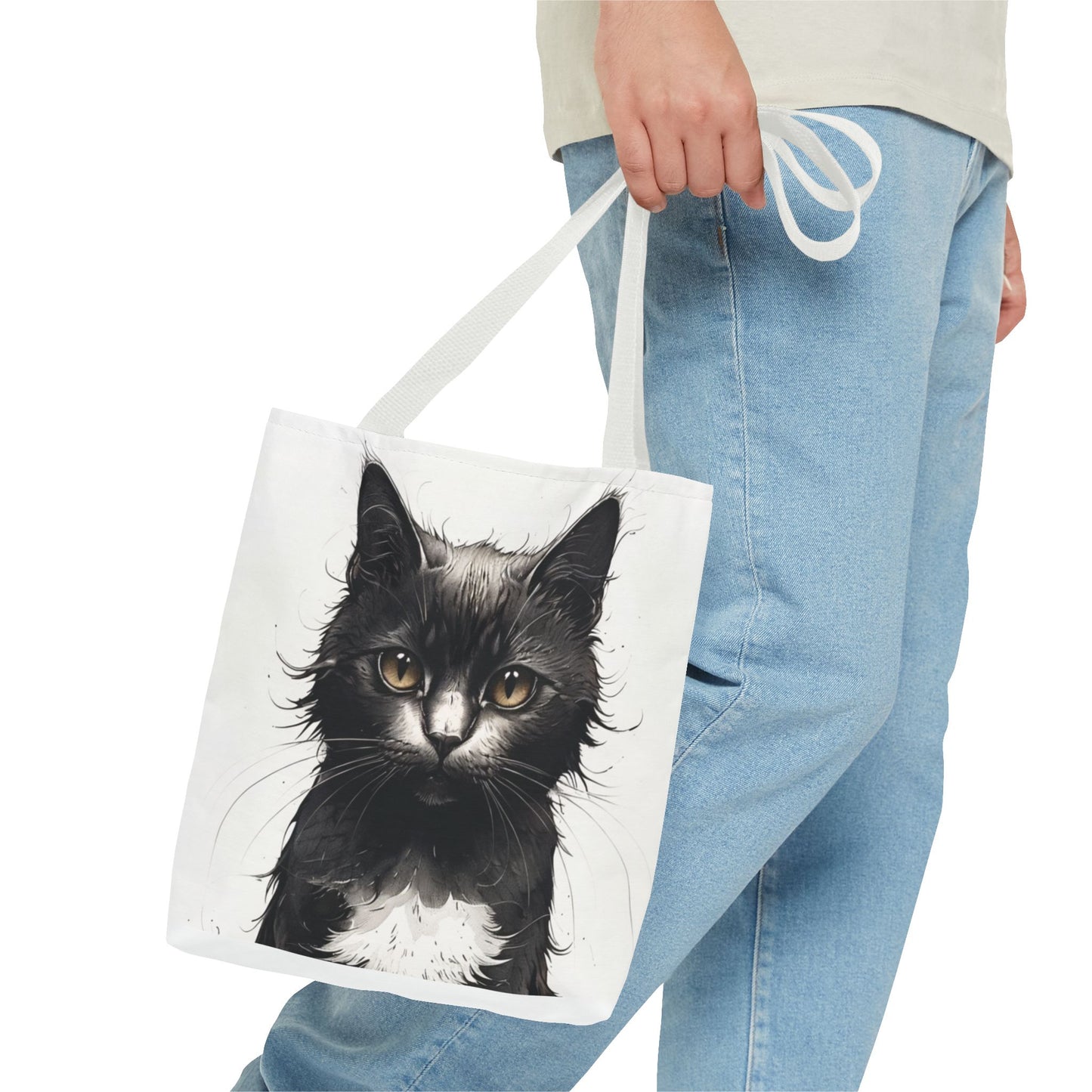 Elegant Black Cat Portrait Tote Bag - Stylish Reusable Shopping Bag for Cat Lovers