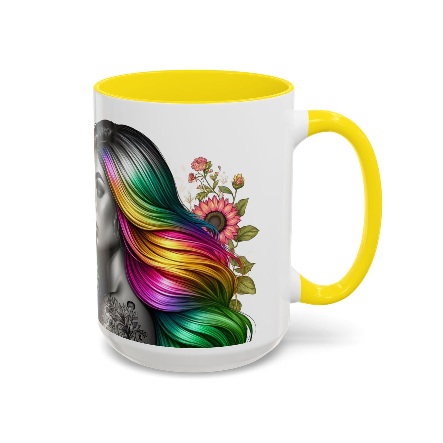 Colorful Floral Art Accent Coffee Mug - 11oz & 15oz