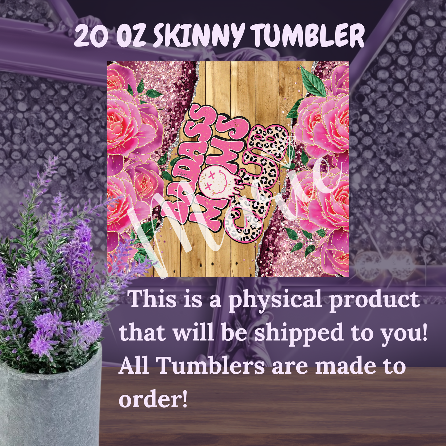 Badass Moms Club Tumbler 20 oz – Pink Glitter Leopard Floral Tumbler, Mom Life Skinny Cup Gift, Sassy Country Mom Coffee Cup