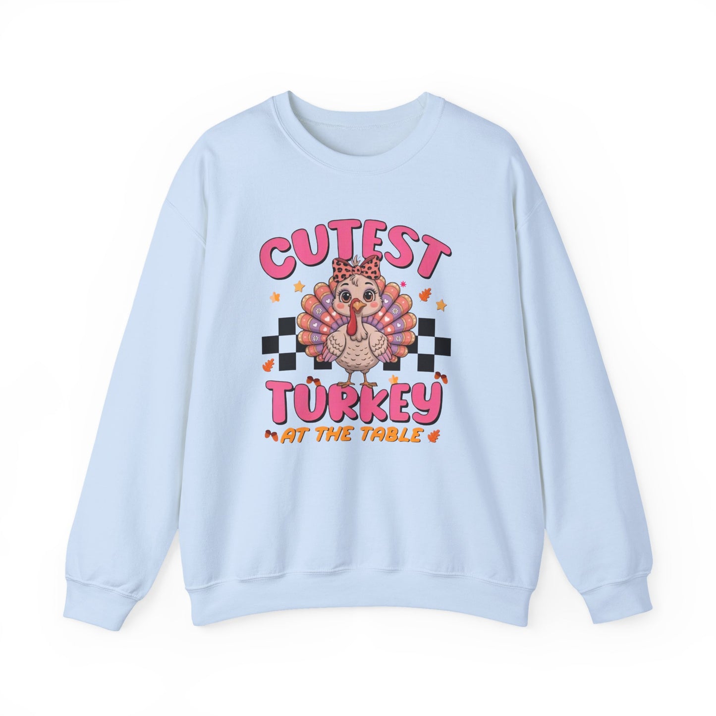 Chic Retro Turkey Thanksgiving Sweatshirt: Cutest At The Table – Cozy Crewneck in Purple, Pink, & More Colors for Holiday Family Gatherings