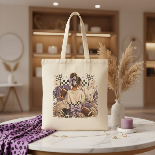 Vintage Football Collage 15x16 Cotton Canvas Tote Bag showing vintage football collage tote bag artwork with canvas tote bag, made to order, gift for her
