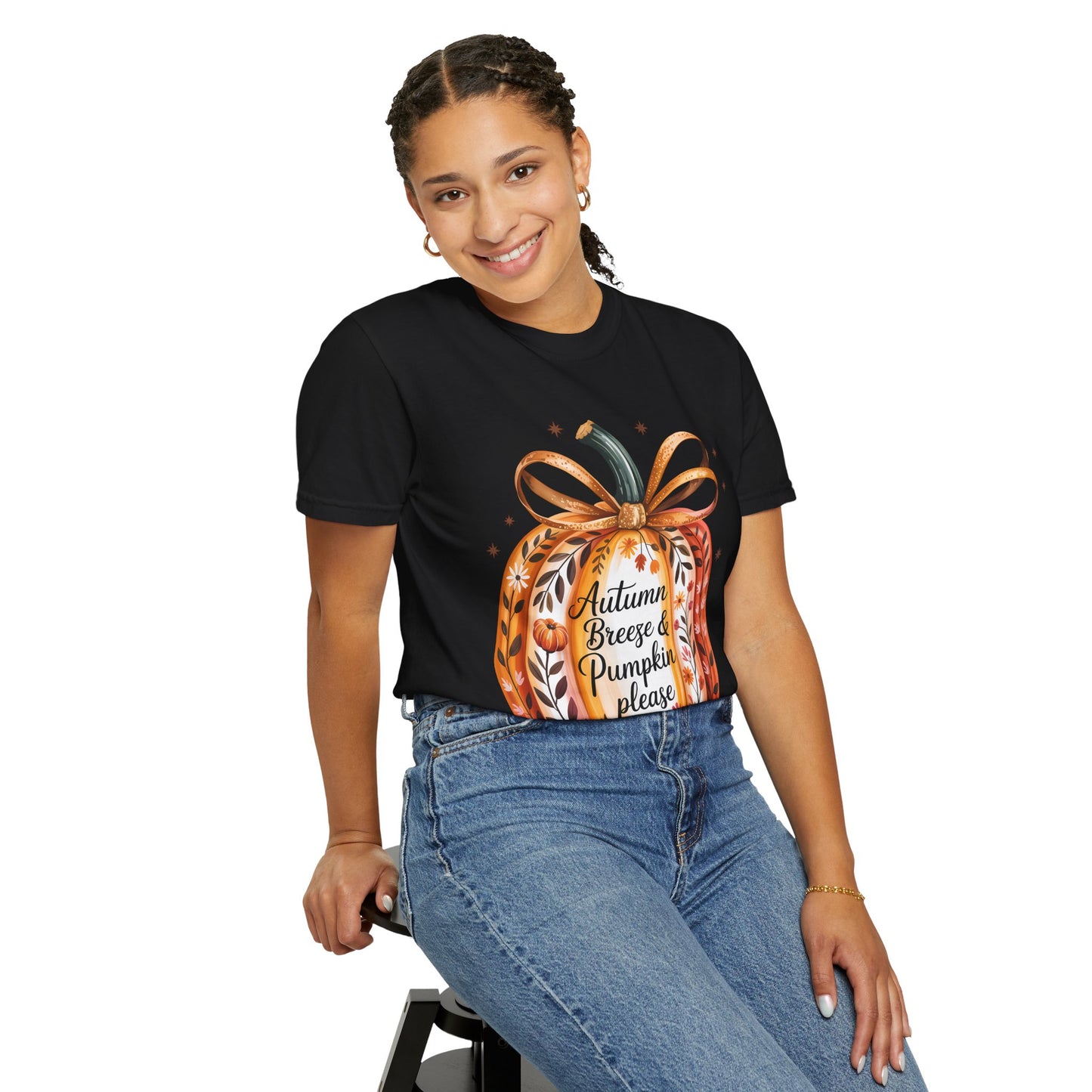 Autumn Breeze and Pumpkin Please T-shirt - Floral Pumpkin Graphic Tee