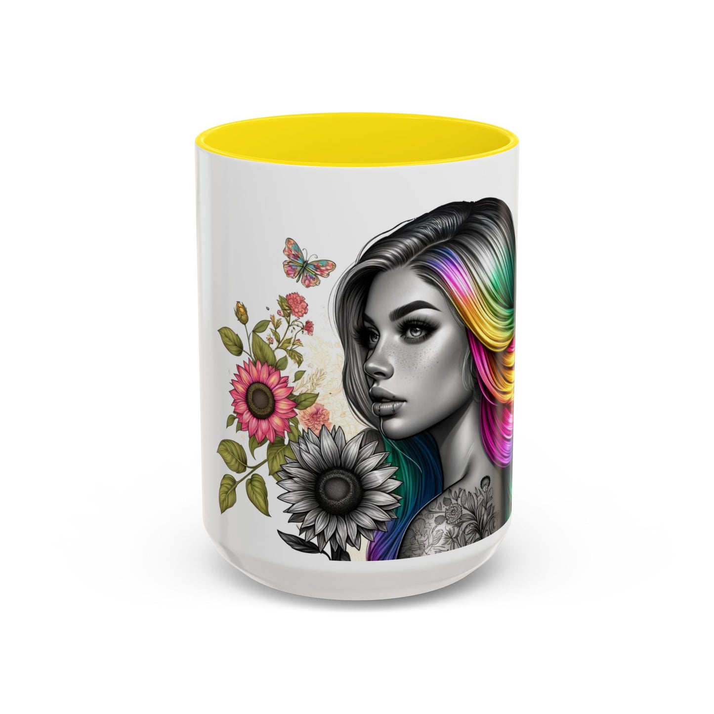 Colorful Floral Art Accent Coffee Mug - 11oz & 15oz