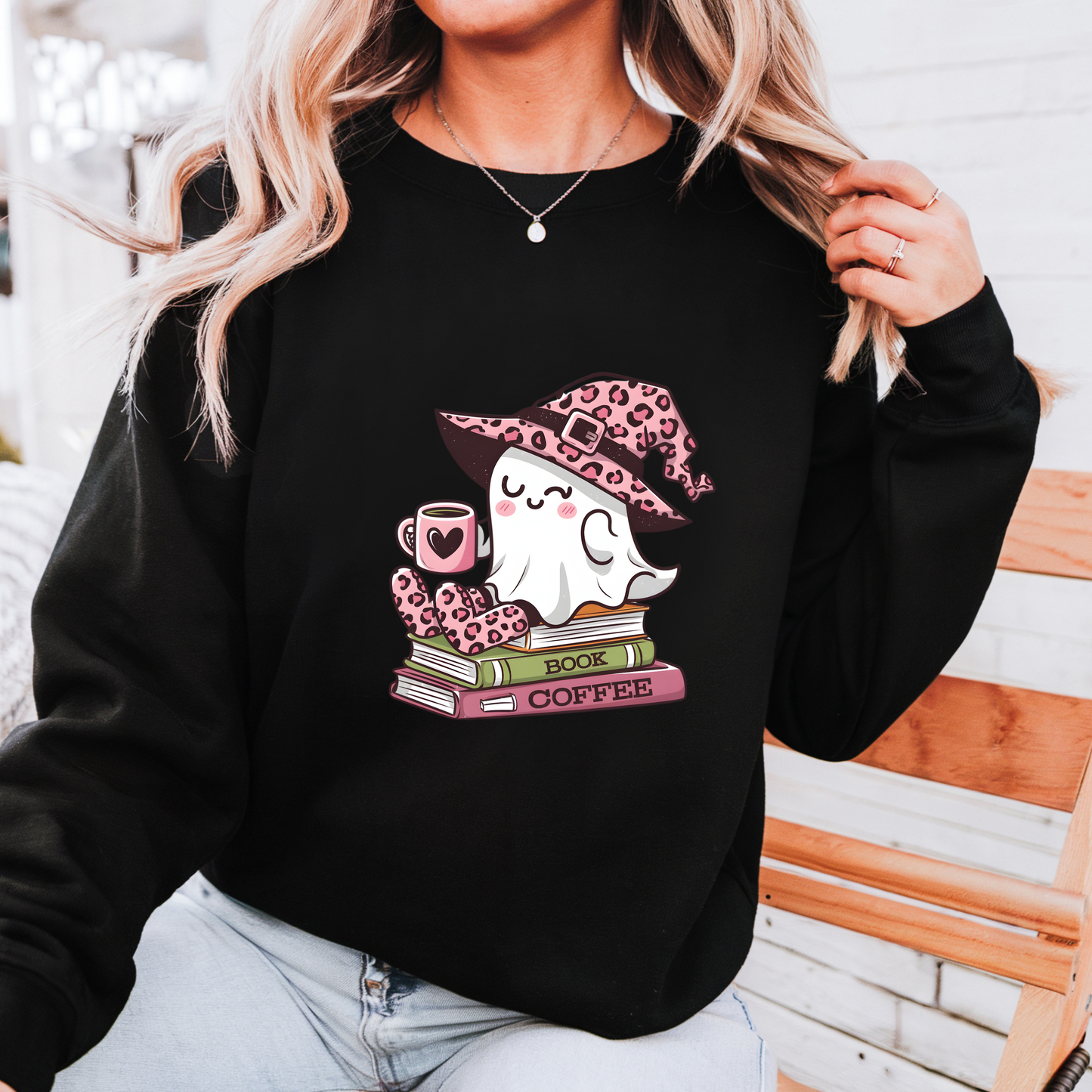 Spooky Ghost Reading Sweatshirt, Cute Halloween Coffee Jumper, Book Lover Halloween Sweater, Ghost with a Book Sweatshirt, Vintage Halloween