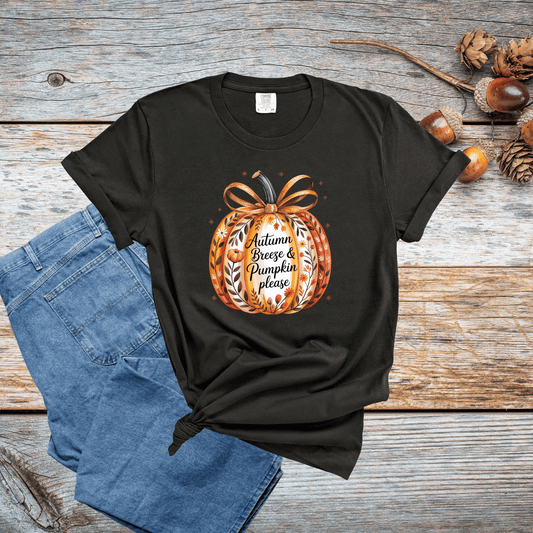 Autumn Breeze and Pumpkin Please T-shirt - Floral Pumpkin Graphic Tee