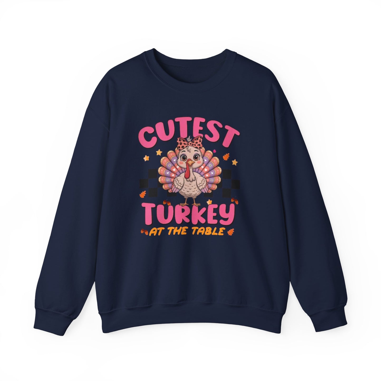 Chic Retro Turkey Thanksgiving Sweatshirt: Cutest At The Table – Cozy Crewneck in Purple, Pink, & More Colors for Holiday Family Gatherings